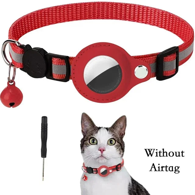 Track & Shine: Airtag GPS Holder Reflective Cat Collar with Bell – Ultimate Anti-Lost Kitten Collar - Crazy Pawz