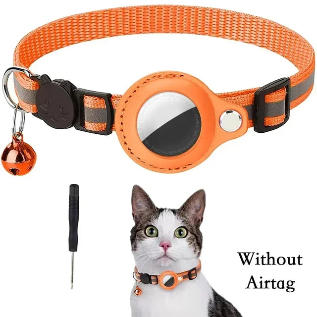 Track & Shine: Airtag GPS Holder Reflective Cat Collar with Bell – Ultimate Anti-Lost Kitten Collar - Crazy Pawz