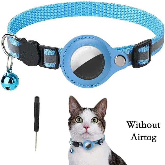 Track & Shine: Airtag GPS Holder Reflective Cat Collar with Bell – Ultimate Anti-Lost Kitten Collar - Crazy Pawz