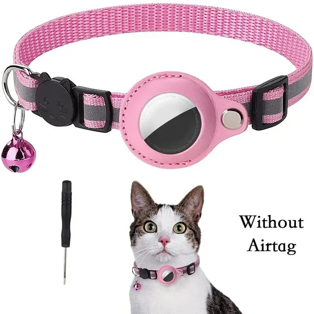 Track & Shine: Airtag GPS Holder Reflective Cat Collar with Bell – Ultimate Anti-Lost Kitten Collar - Crazy Pawz