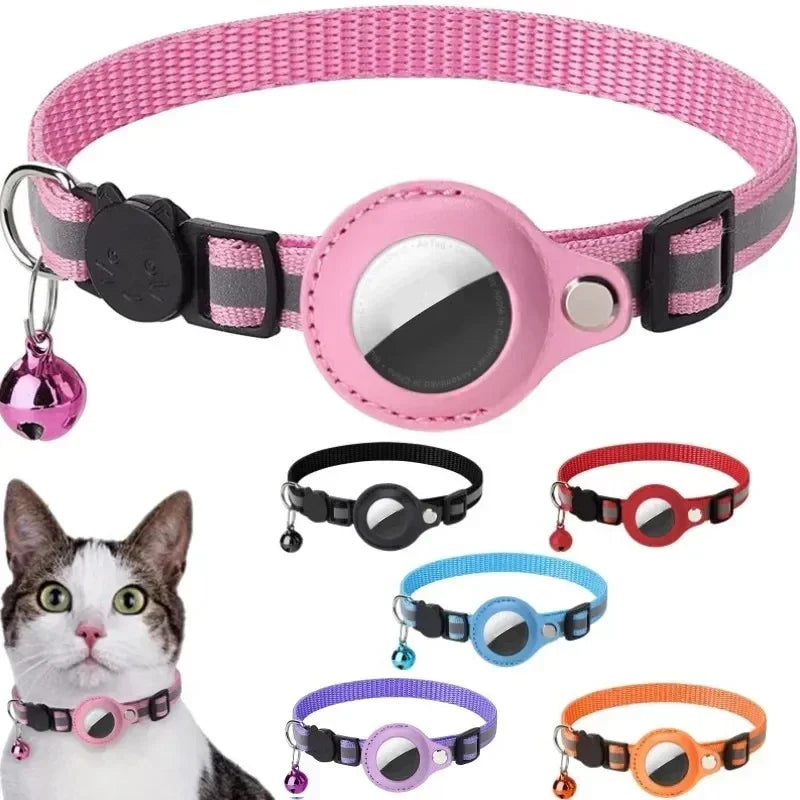 Track & Shine: Airtag GPS Holder Reflective Cat Collar with Bell – Ultimate Anti-Lost Kitten Collar - Crazy Pawz