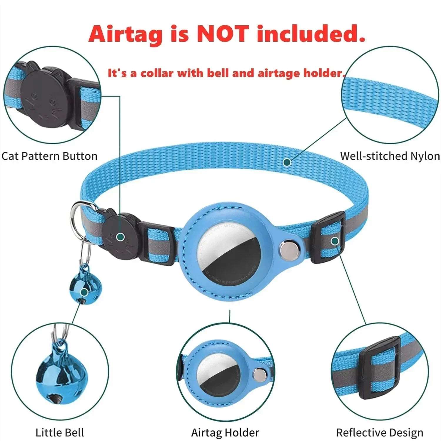 Track & Shine: Airtag GPS Holder Reflective Cat Collar with Bell – Ultimate Anti-Lost Kitten Collar