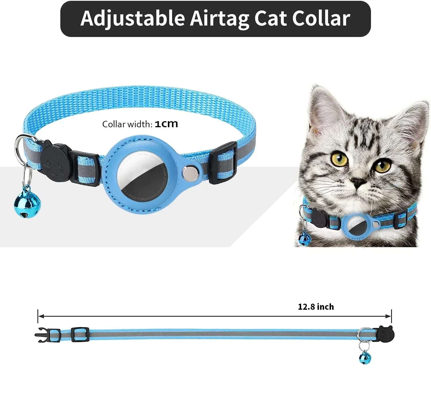 Track & Shine: Airtag GPS Holder Reflective Cat Collar with Bell – Ultimate Anti-Lost Kitten Collar