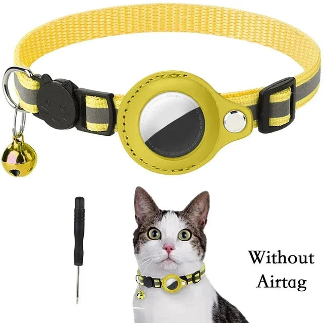 Track & Shine: Airtag GPS Holder Reflective Cat Collar with Bell – Ultimate Anti-Lost Kitten Collar - Crazy Pawz