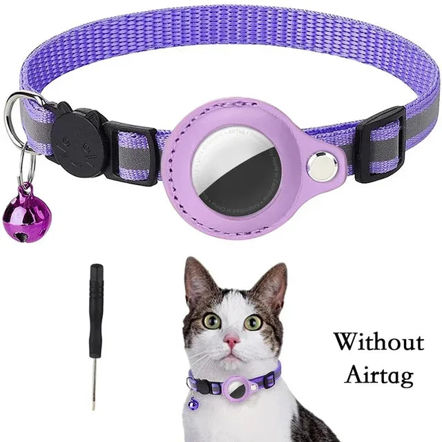 Track & Shine: Airtag GPS Holder Reflective Cat Collar with Bell – Ultimate Anti-Lost Kitten Collar - Crazy Pawz