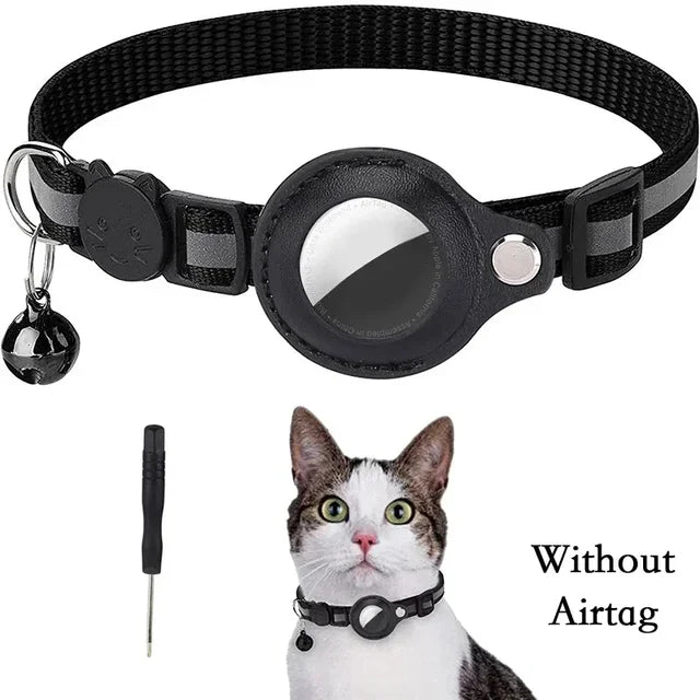 Track & Shine: Airtag GPS Holder Reflective Cat Collar with Bell – Ultimate Anti-Lost Kitten Collar - Crazy Pawz