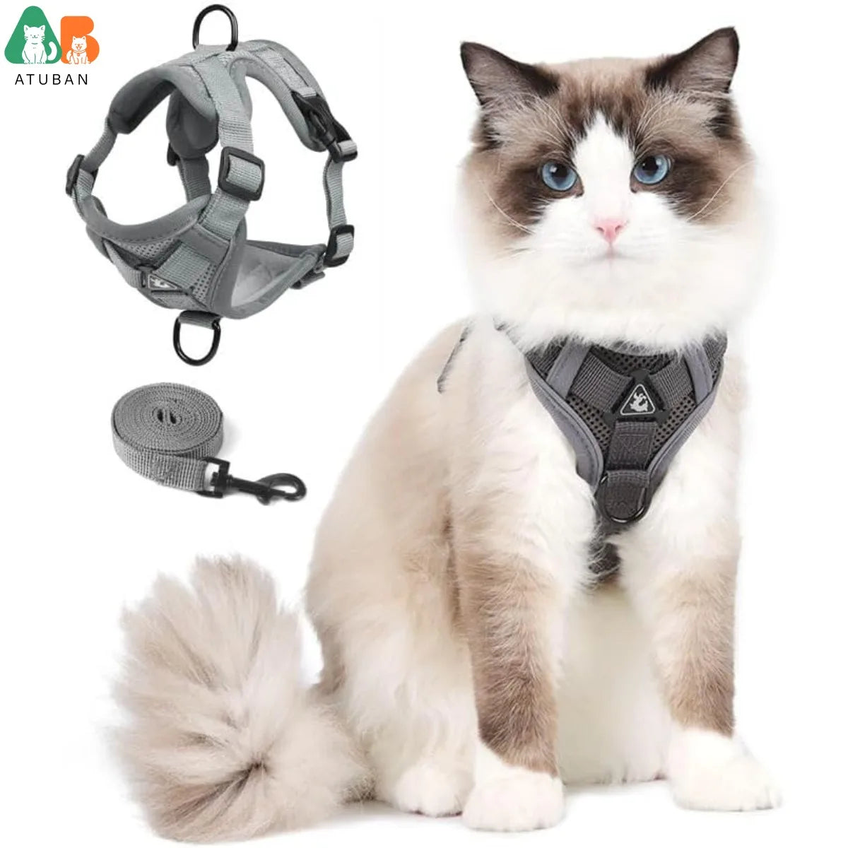 cat harness secure escape proof reflective gray