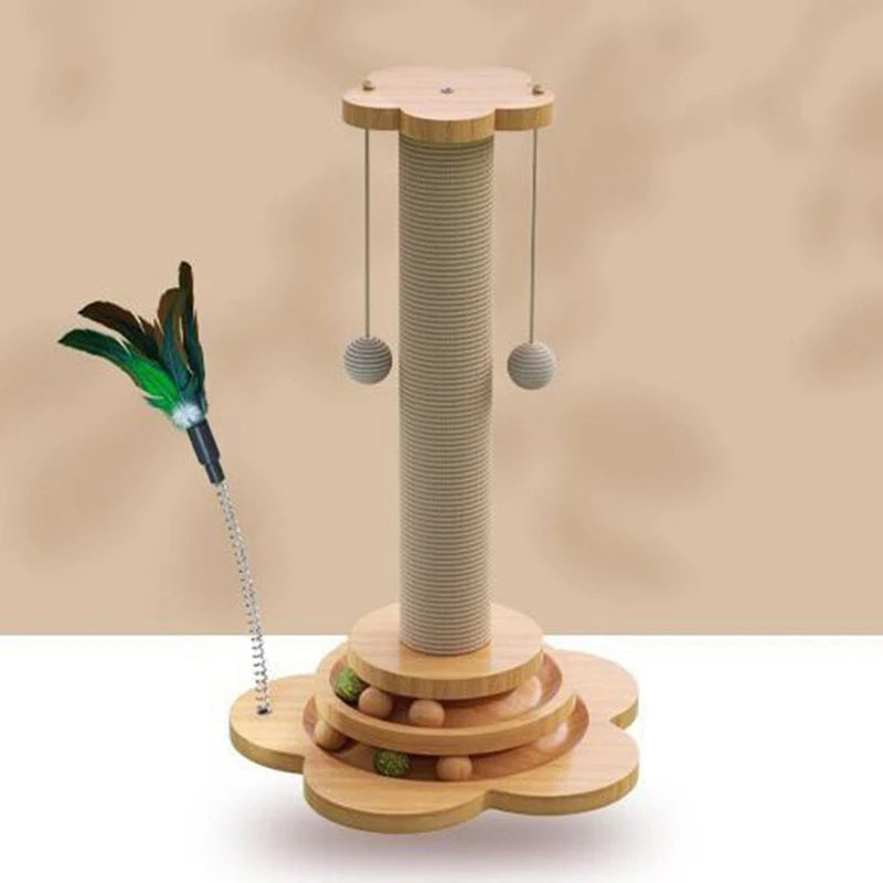 Cat Scratcher & Play Station - Durable Cat Scratching Post with Play Balls & Feather - Crazy Pawz  Cat Scratcher 