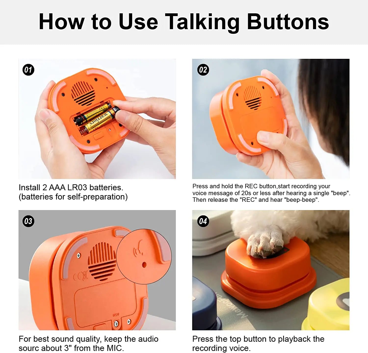 Easy-to-use dog training sound buttons