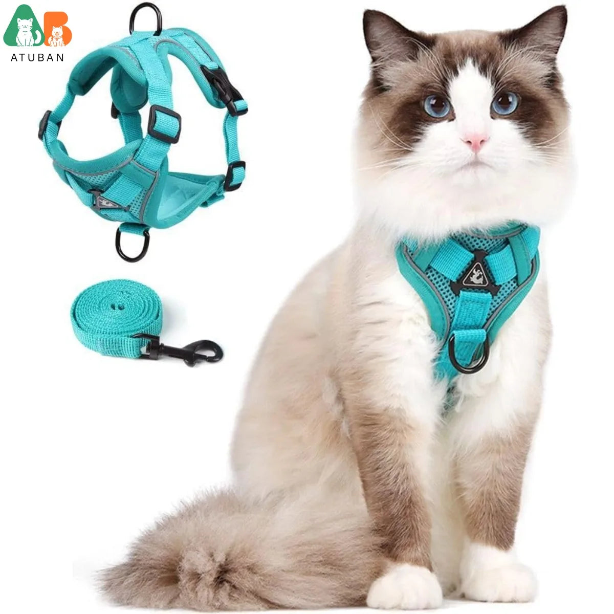 cat harness secure escape proof reflective green