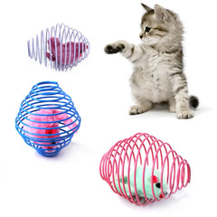 The Caged Mouse Cat Toy Ball - Funny Stretchable Caged Mouse Spring Toy, Interactive Rolling Pet Ball