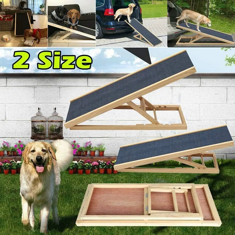 Wooden Pet Ramp for Dogs & Cats - Non-Slip Adjustable Access Ramp Car & Bed - Mobility & Arthritis Pet's - Pet Ramp -  Crazy Pawz