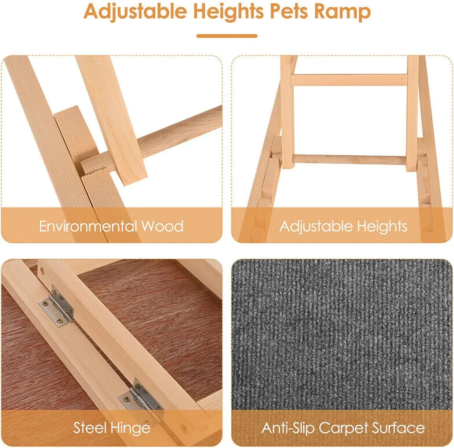 Wooden Pet Ramp for Dogs & Cats - Non-Slip Adjustable Access Ramp Car & Bed - Mobility & Arthritis Pet's - Pet Ramp -  Crazy Pawz