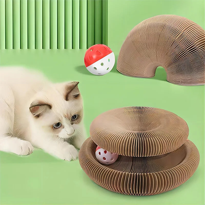 Foldable Magnet Cat Scratching Board & Interactive Toy Ring - Eco-Friendly Claw Grinding Corrugated Cardboard Pet Supplies for Cats