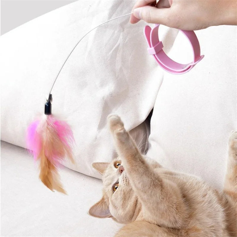 Interactive Cat Feather Collar Teasing Toy with Bell - Fun Pet Collar Kitten/Cat Toy - Crazy Pawz  Collar 