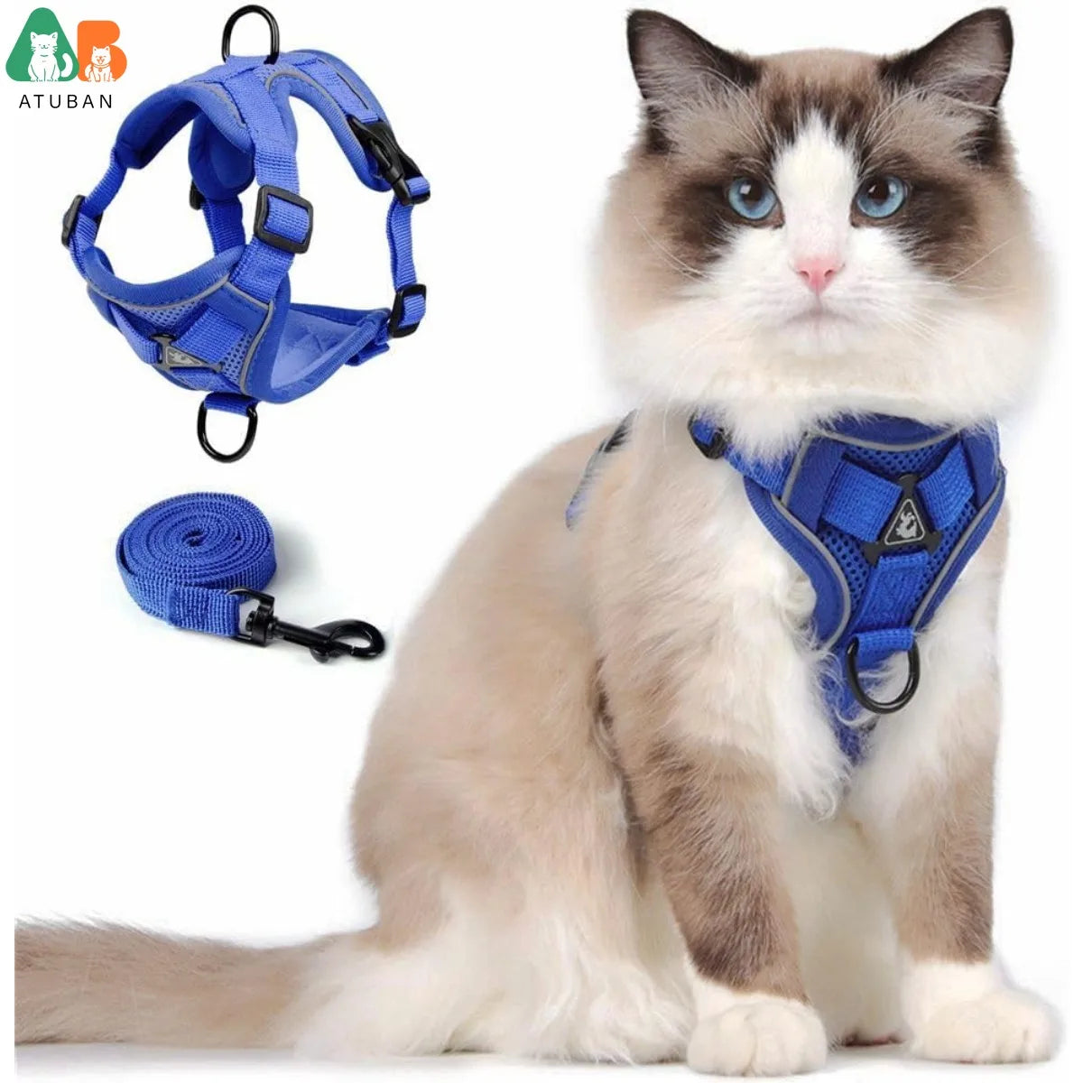 cat harness secure escape proof reflective blue