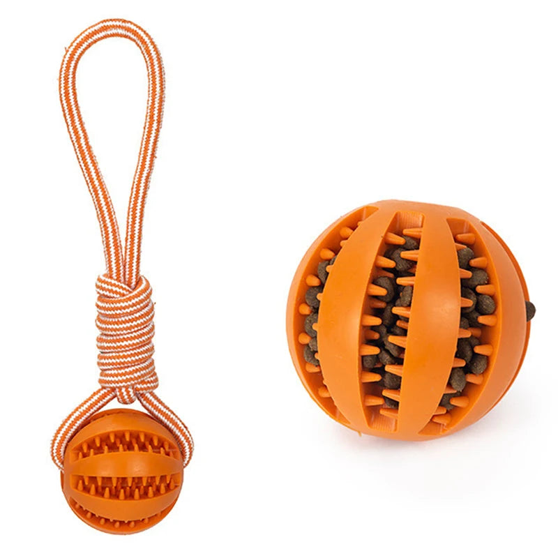 Pet Treat Ball Toy with Rope - Interactive Dog Rubber Ball Toy | Bite-Resistant Chewing Toy for Small & Large Dogs - Dog Ball -  Crazy Pawz