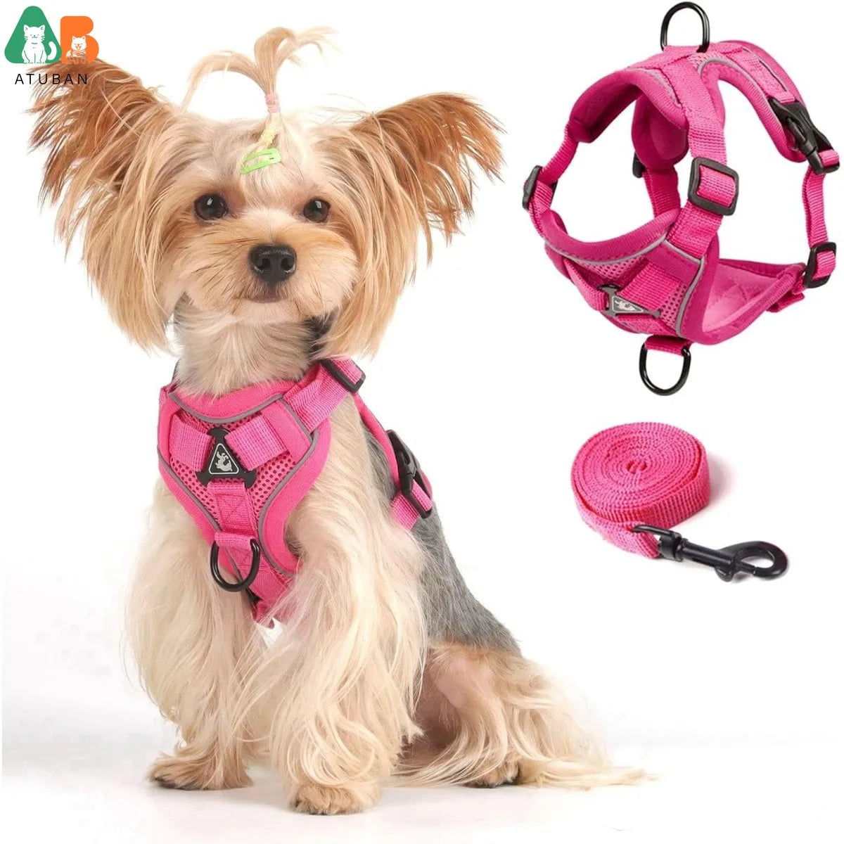 cat harness secure escape proof reflective pink