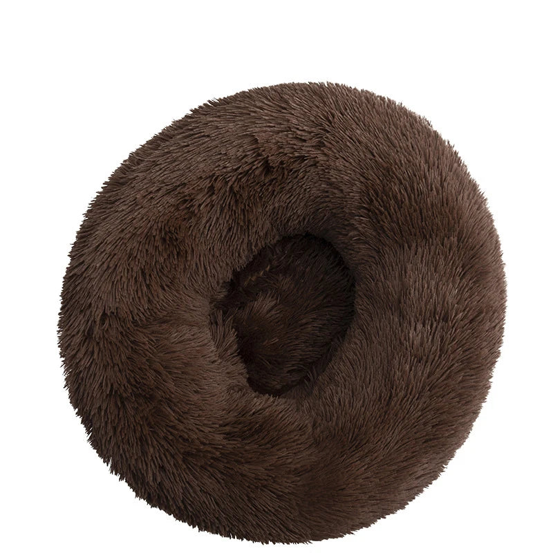 Washable round plush dog bed for easy cleaning