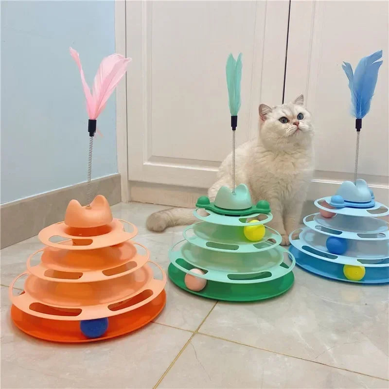 Cat Ball Ring Tower - Multi-Level Interactive Cat Tower Toy with Feather - Cat Toy -  Crazy Pawz