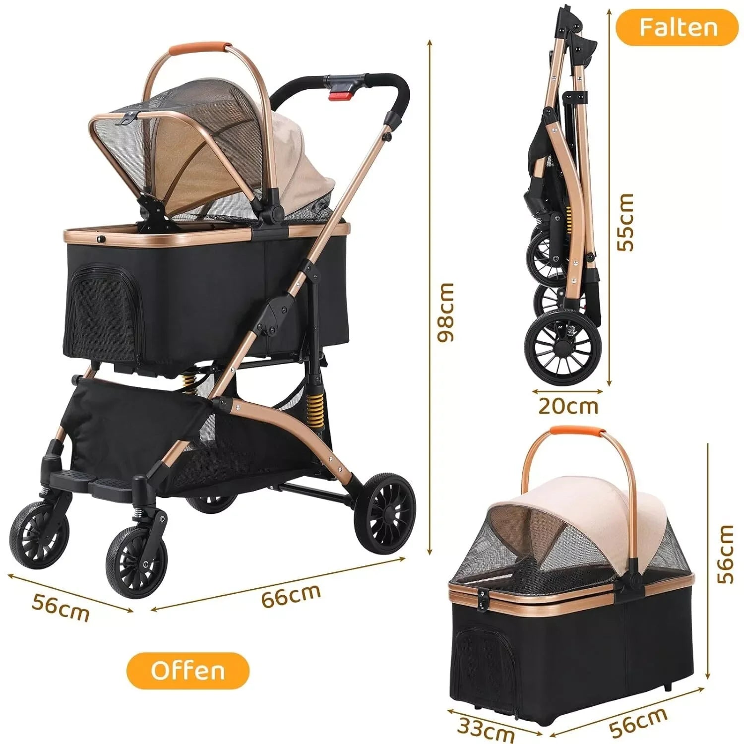 2 in 1 Pet Stroller Dog Buggy - Foldable Stroller & Removable Carry Basket - 360° Wear-resistant Wheels - UK - Pet Buggy -  Crazy Pawz