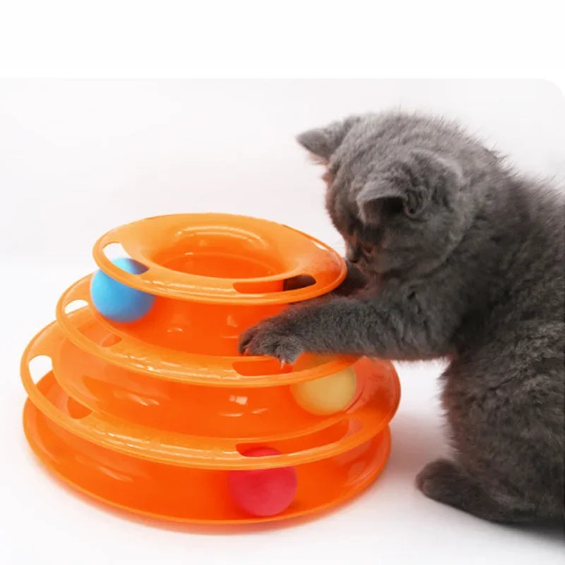 Cat Ball Ring Tower - Multi-Level Interactive Cat Tower Toy with Feather - Cat Toy -  Crazy Pawz