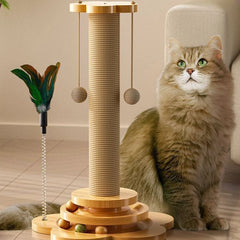 Cat Scratcher & Play Station - Durable Cat Scratching Post with Play Balls & Feather - Crazy Pawz  Cat Scratcher 