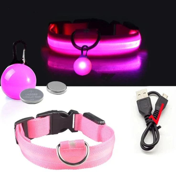 light up pet dog collar pink