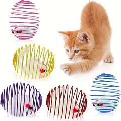 The Caged Mouse Cat Toy Ball - Funny Stretchable Caged Mouse Spring Toy, Interactive Rolling Pet Ball