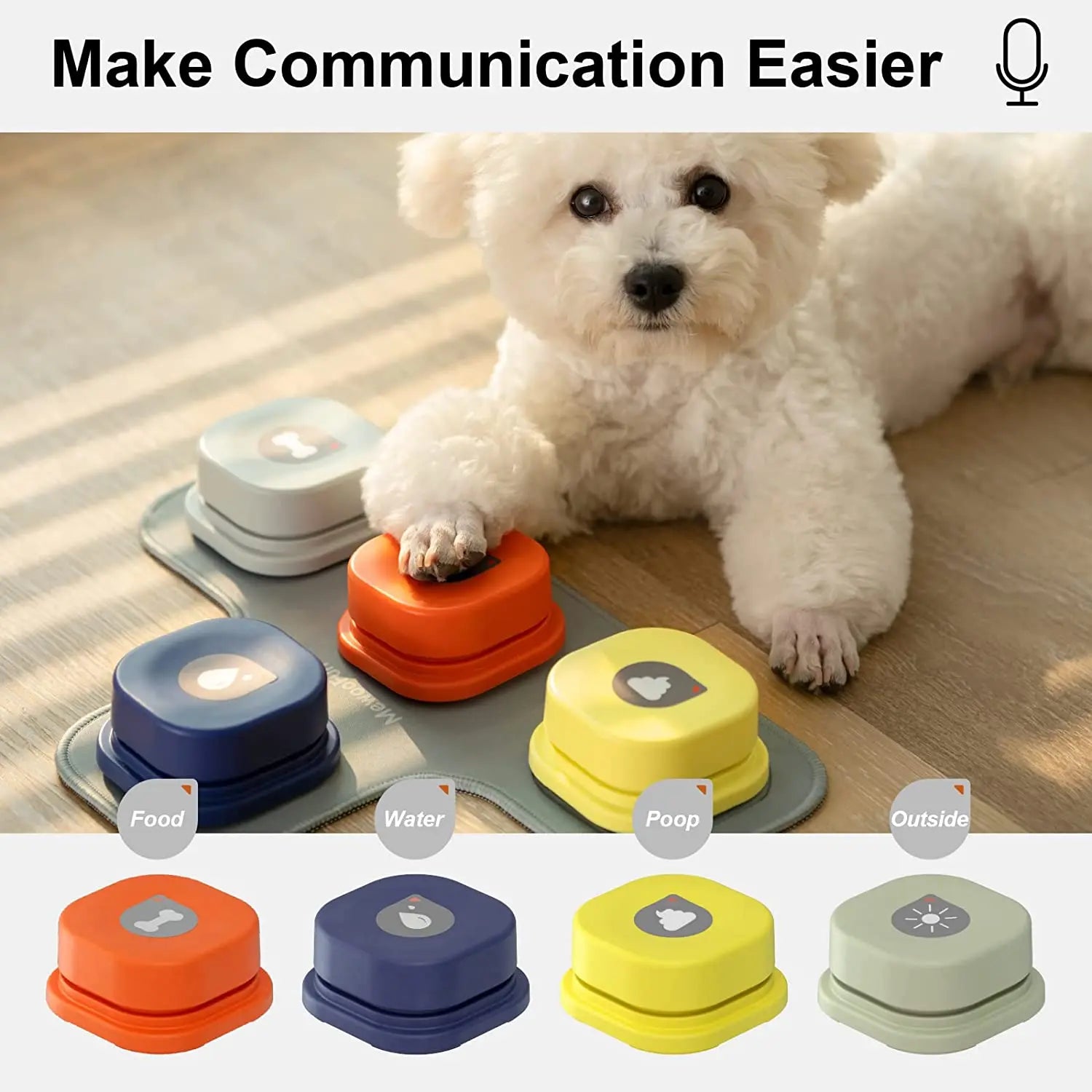 Interactive pressable buttons for dog training