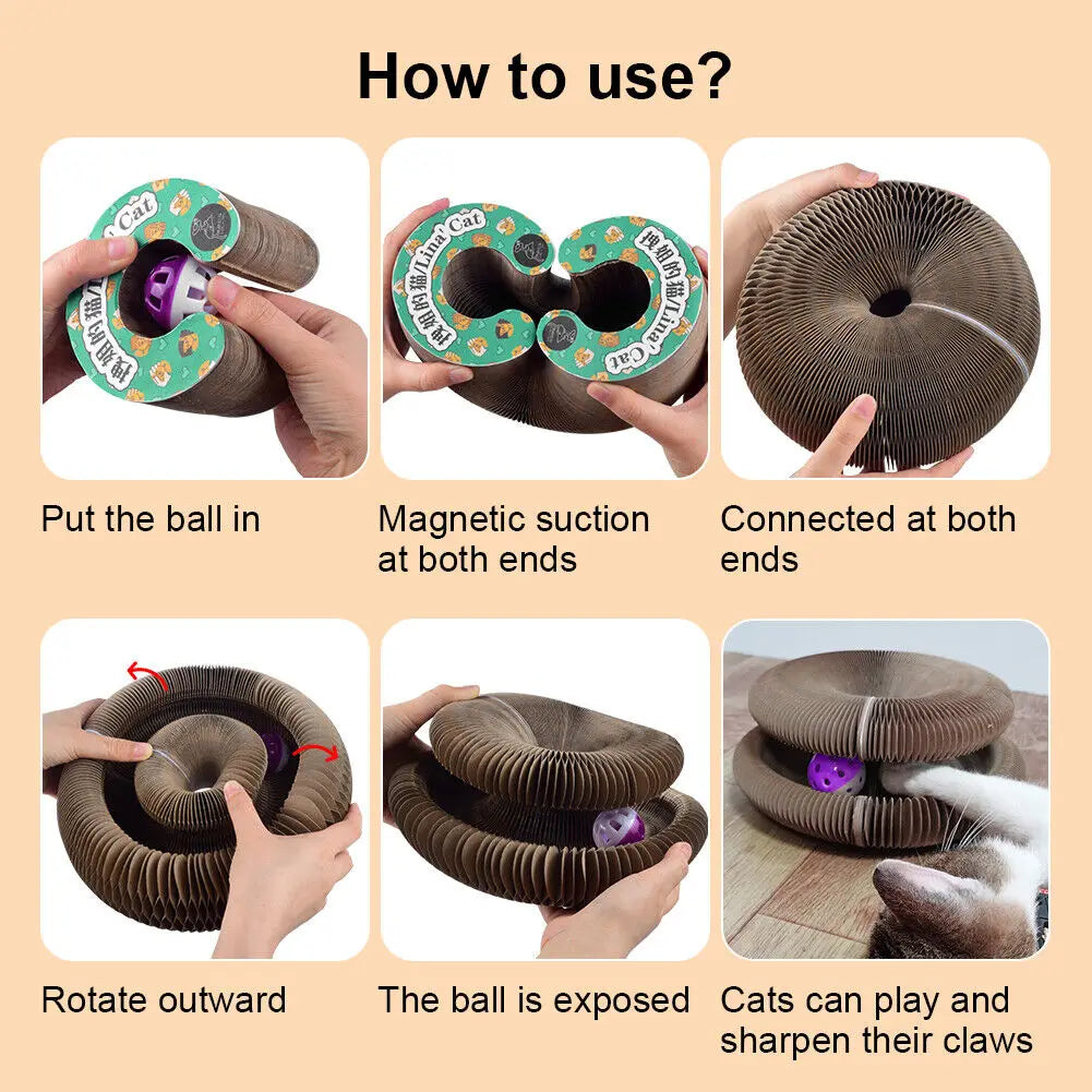 Foldable Magnet Cat Scratching Board & Interactive Toy Ring - Eco-Friendly Claw Grinding Corrugated Cardboard Pet Supplies for Cats