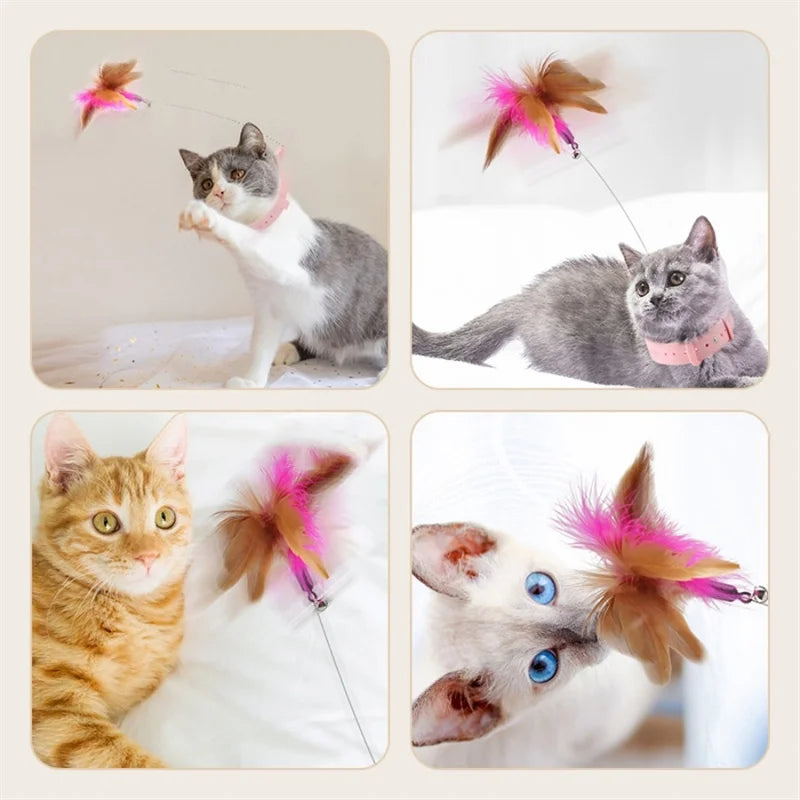 Interactive Cat Feather Collar Teasing Toy with Bell - Fun Pet Collar Kitten/Cat Toy - Crazy Pawz  Collar 