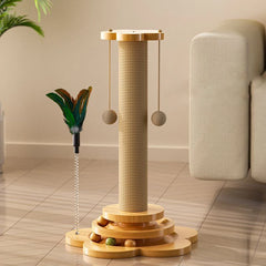 Cat Scratcher & Play Station - Durable Cat Scratching Post with Play Balls & Feather - Crazy Pawz  Cat Scratcher 