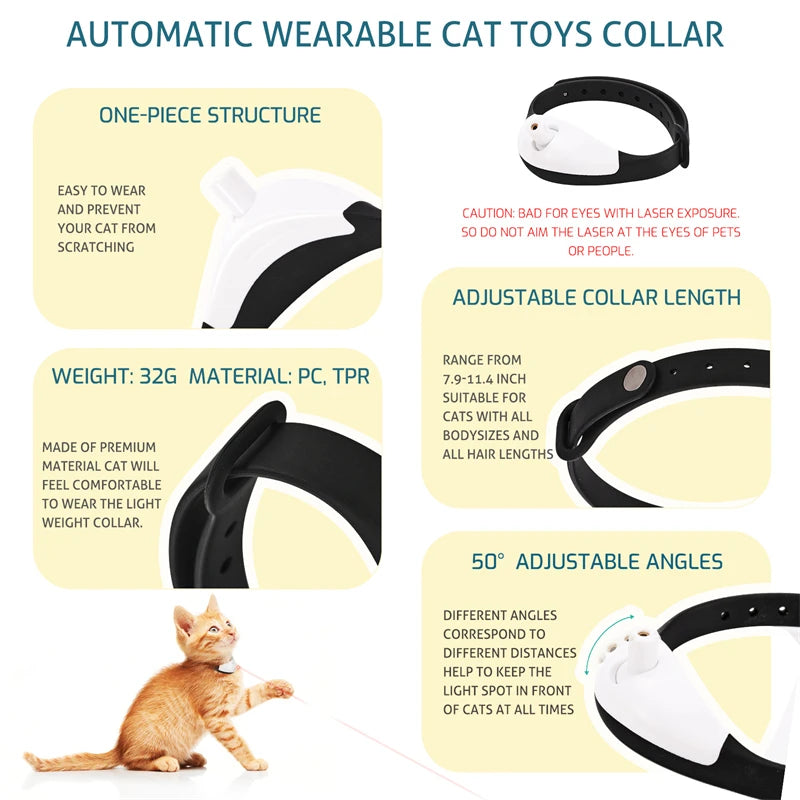 Cat Laser Collar | Rechargeable Laser Cat Laser Pointing Collar - Smart Interactive Cat & Kitten Collar features