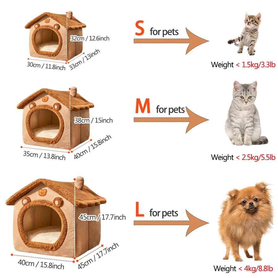 Foldable Indoor Winter Cat House - Cat & Small Dog Warm Bed S/M/L - Cat Bed -  Crazy Pawz