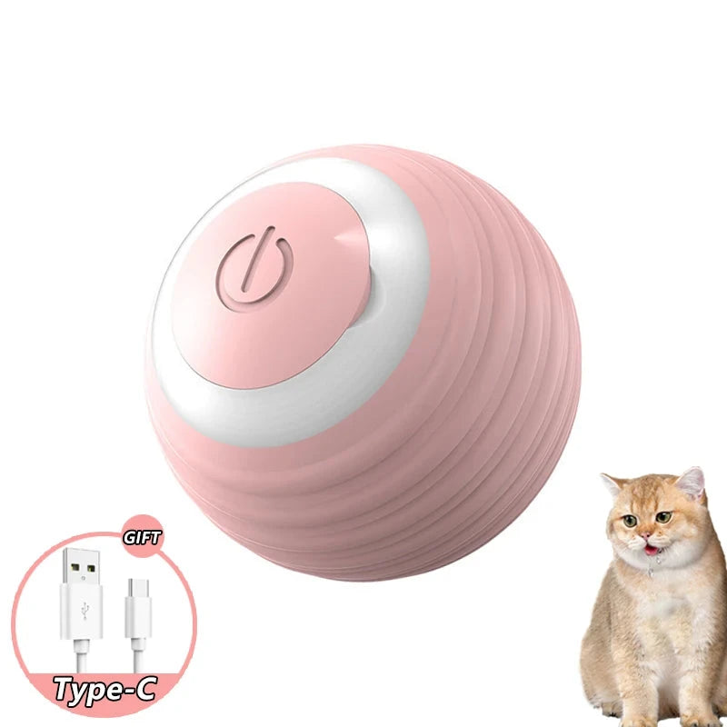 automatic rolling pink cat toy ball