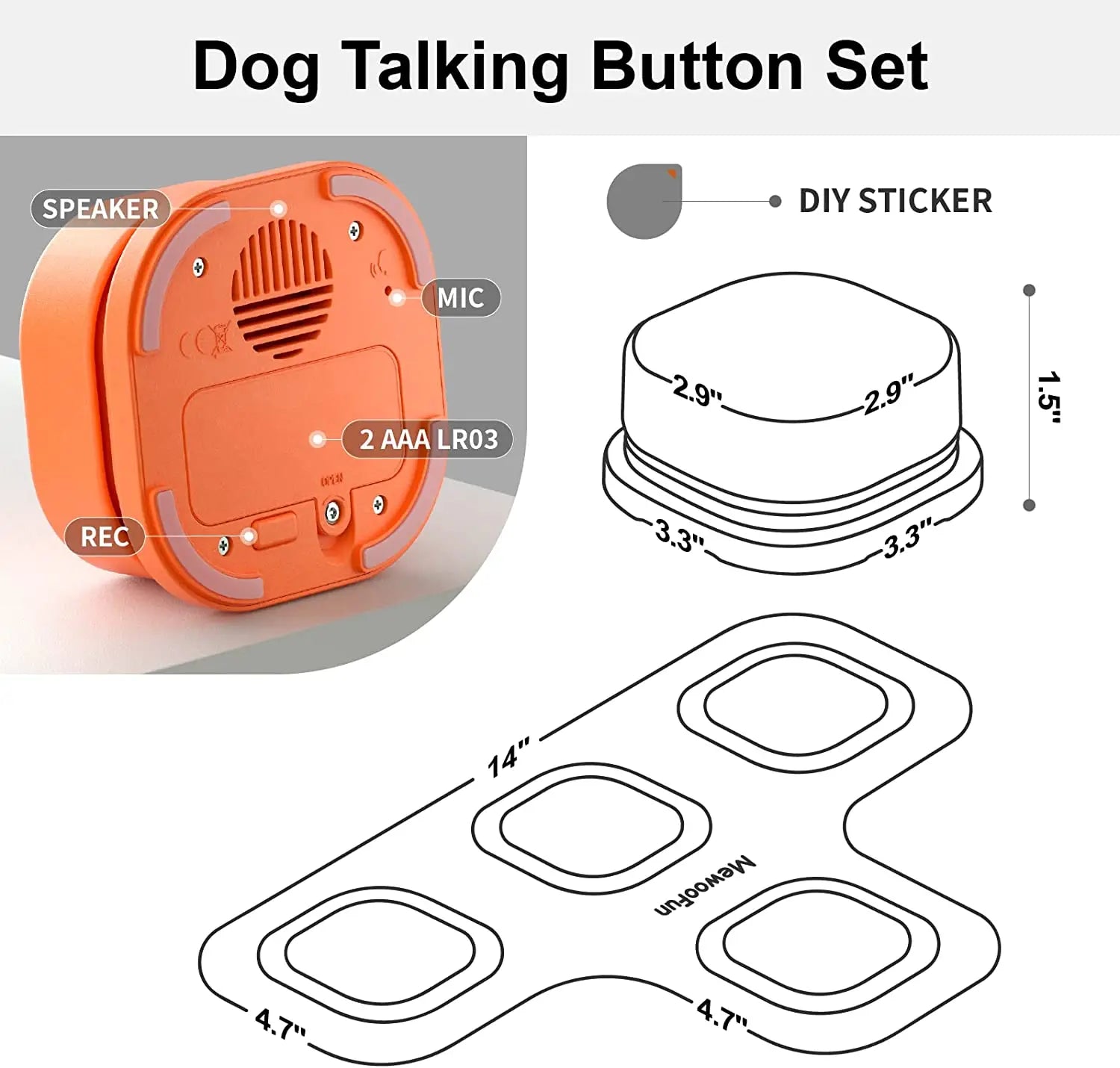 Dog sound buttons with customizable voice commands