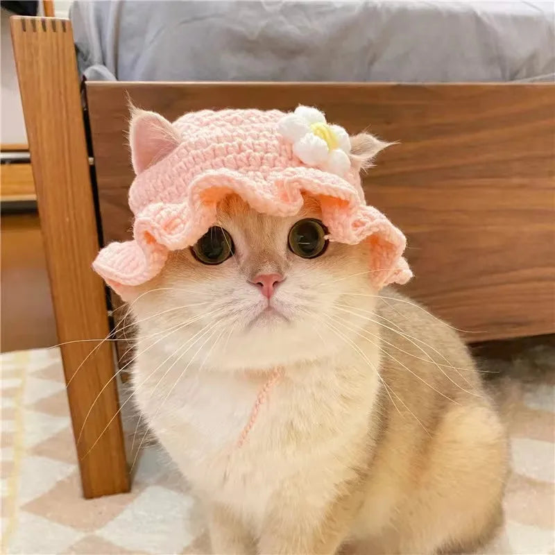 Funny Cat Hat - Cute Woven Hat for Kittens & Cats | Knitted Headwear Present for Pet's & Photo Shoots