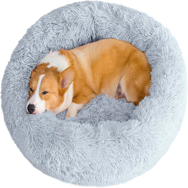 Round pet bed for dogs and cats in soft plush material