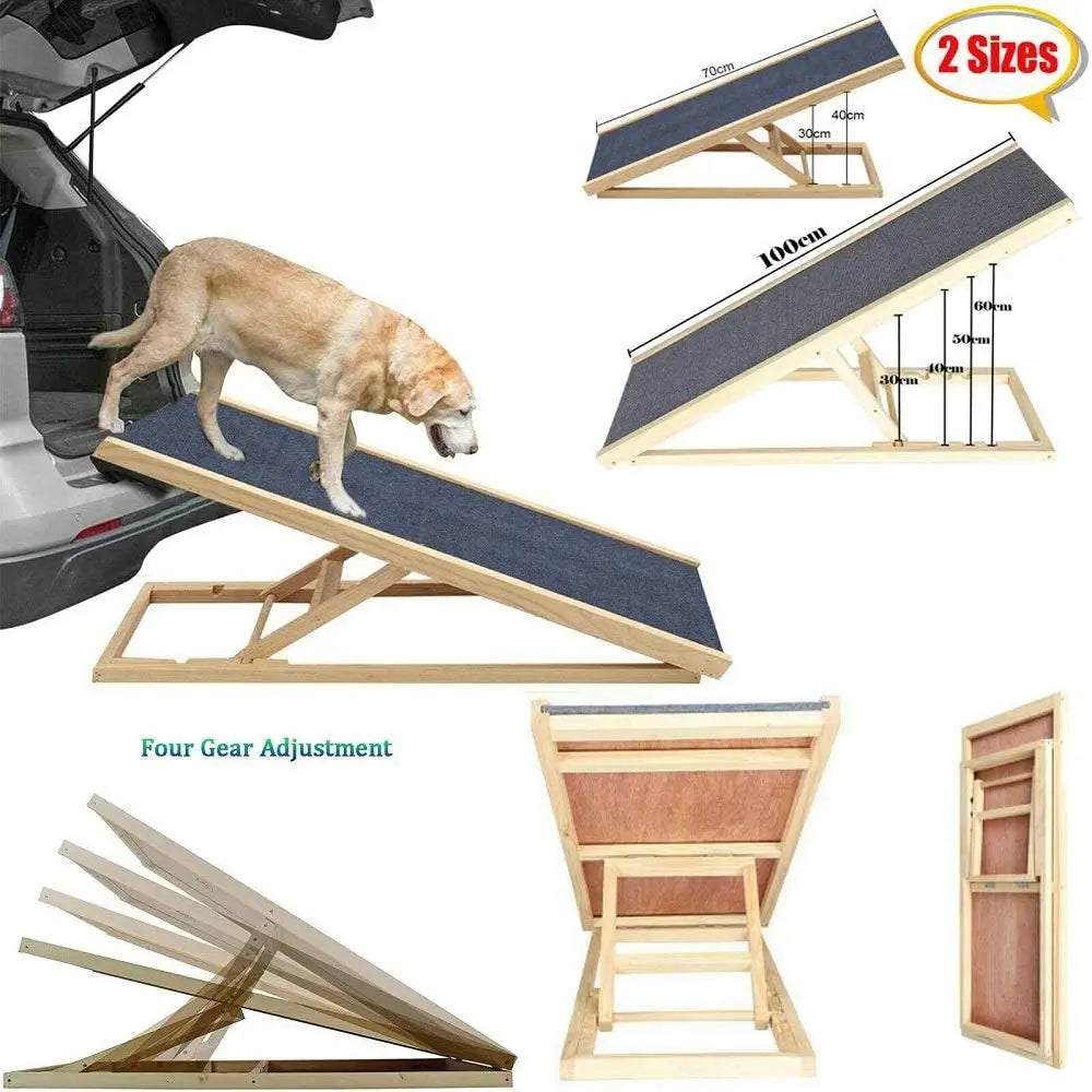 Wooden Pet Ramp for Dogs & Cats - Non-Slip Adjustable Access Ramp Car & Bed - Mobility & Arthritis Pet's - Pet Ramp -  Crazy Pawz