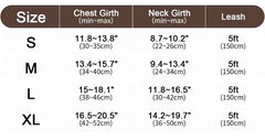 cat harness with size chart 