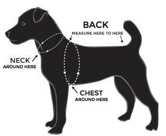 The Dog Face insulated waterproof dog coat for rain and snow size chart